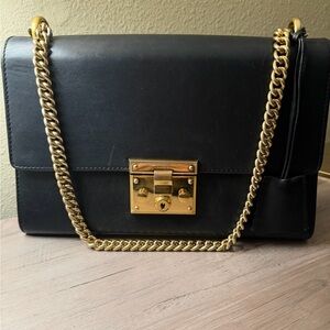 Authentic Medium Gucci Padlock Black Leather Bag With Gold Hardware!
